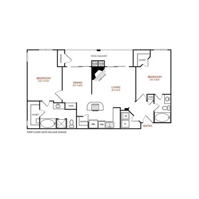 The Vincent Floor Plan 2 Bedroom 2 Bath 2 Bed 2 Bath 1228 sqft
