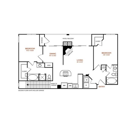The Vincent Floor Plan 2 Bedroom 2 Bath GR 2 Bed 2 Bath 1164 sqft