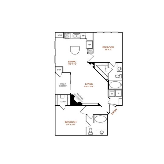 The Vincent Floor Plan 2 Bedroom 2 Bath 2 Bed 2 Bath 1057 sqft